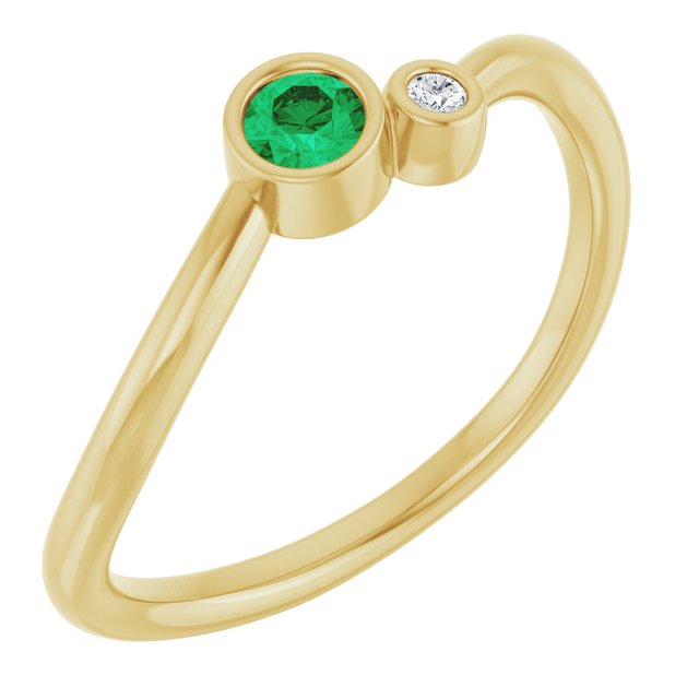 14K Yellow 3 mm Natural Emerald & .015 CT Natural Diamond Ring